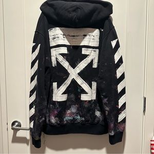Off-white Virgil Abloh 2017 Galaxy Brushed diagonals zip hoodie jacket Black XXL